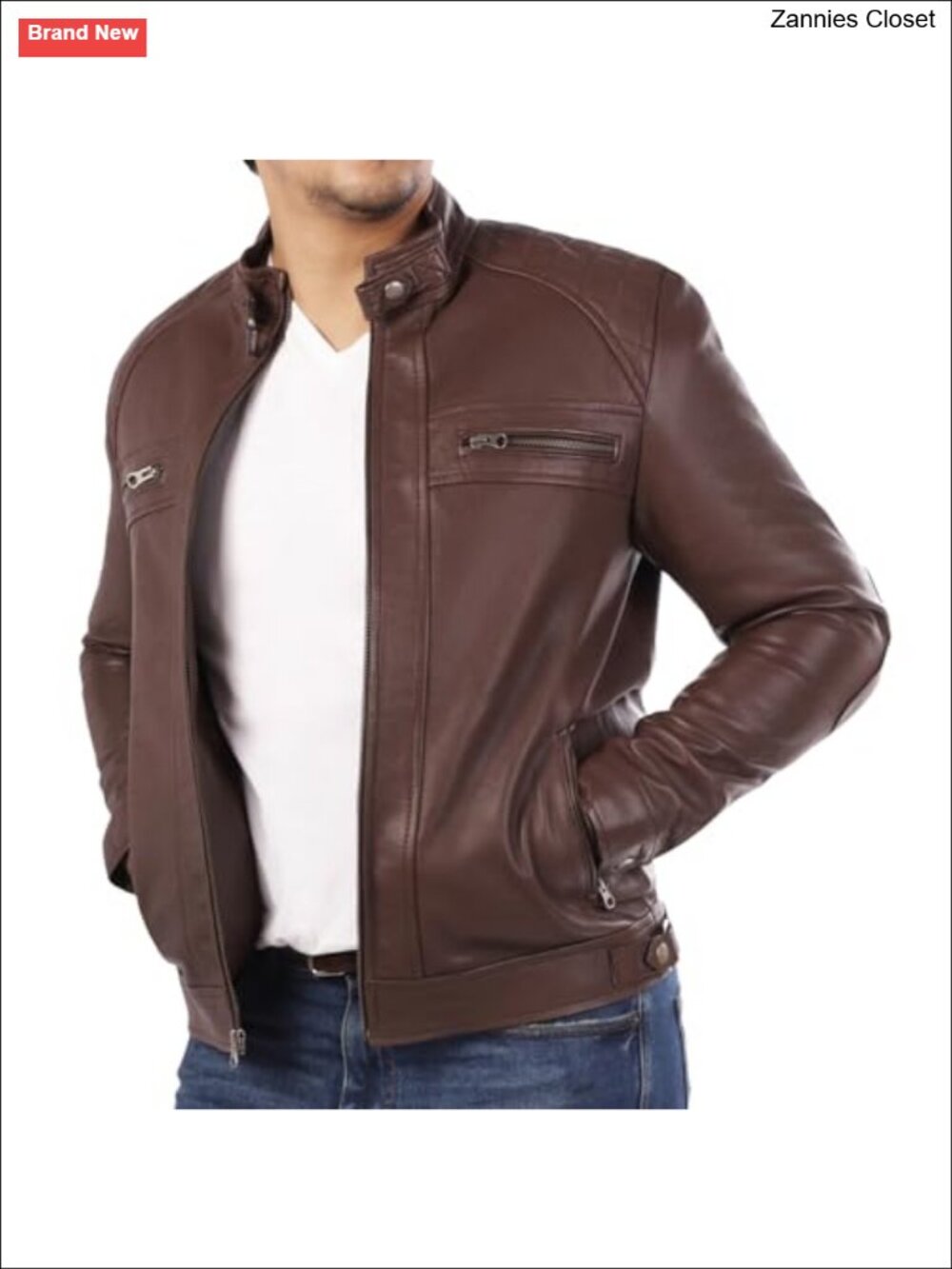 Lambskin Leather Jacket Men Diamond Quilted Cafe Racer Moto Slim Fit Coat
